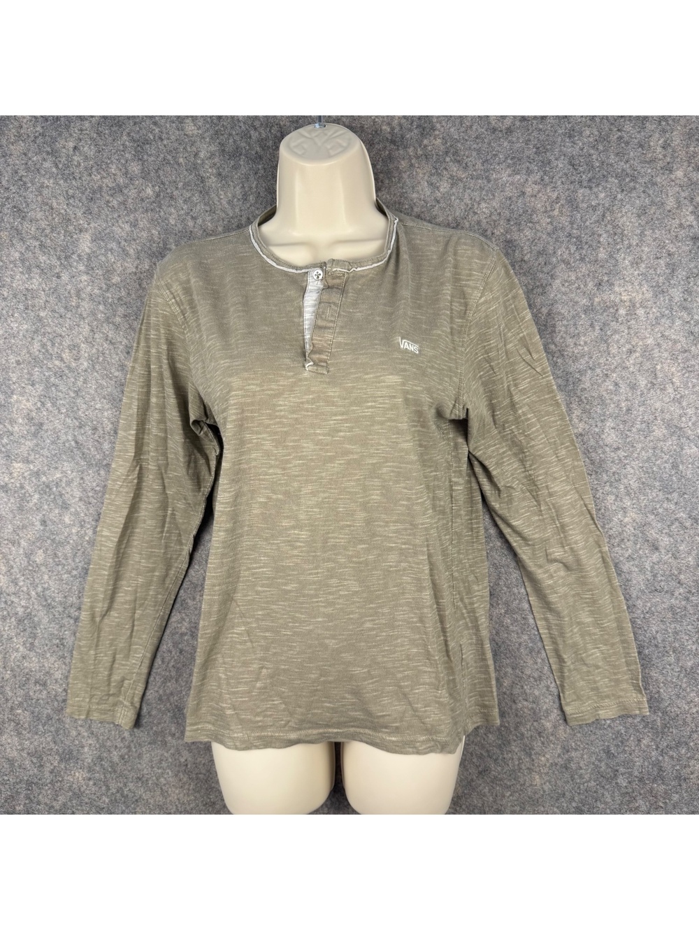 VANS Off The Wall Long Sleeve Henley Shirt Heather Green Women Size Large 747